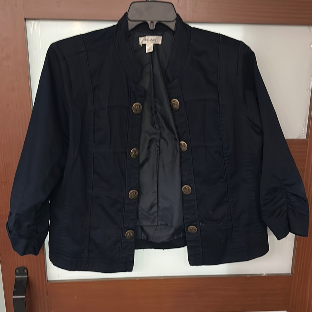 Dressbarn Black Utility Jacket with Stand-Up Collar and Fitted Silhouette